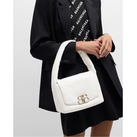 Balenciaga Small Monaco Leather Shoulder Bag Optic White NEW 7878962AA3Z - Picture 3 of 17